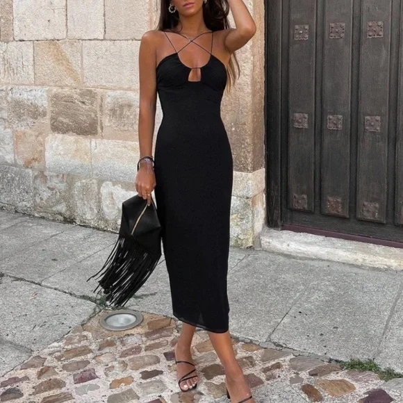 Black Dress Crossed Dress Zara Zara Dresses Nwt Zara Black Cross